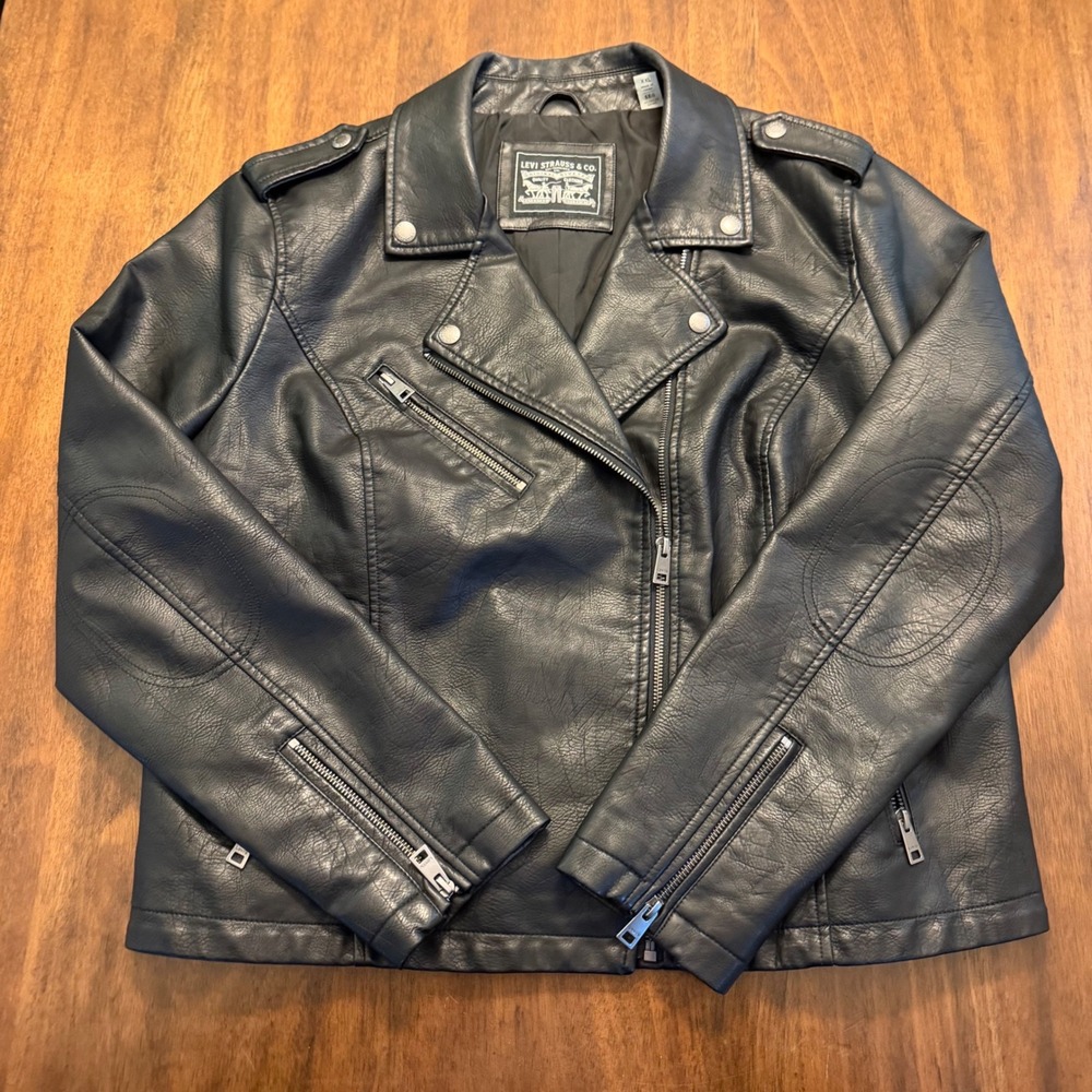 Levis Womens Black Vegan Faux Leather Moto Biker Jacket XXL Grunge Rocker Edgy - Picture 3 of 7